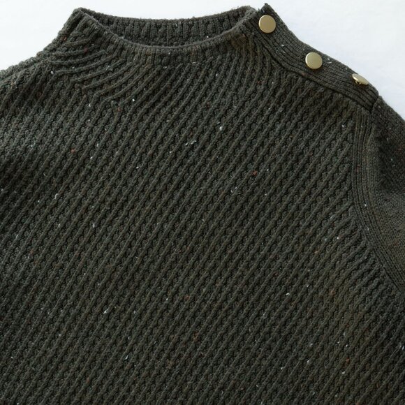 Talbots Mock Neck Sweater Olive Green Cable Knit Retro Mod'60s Neutral Pullover - Picture 10 of 13